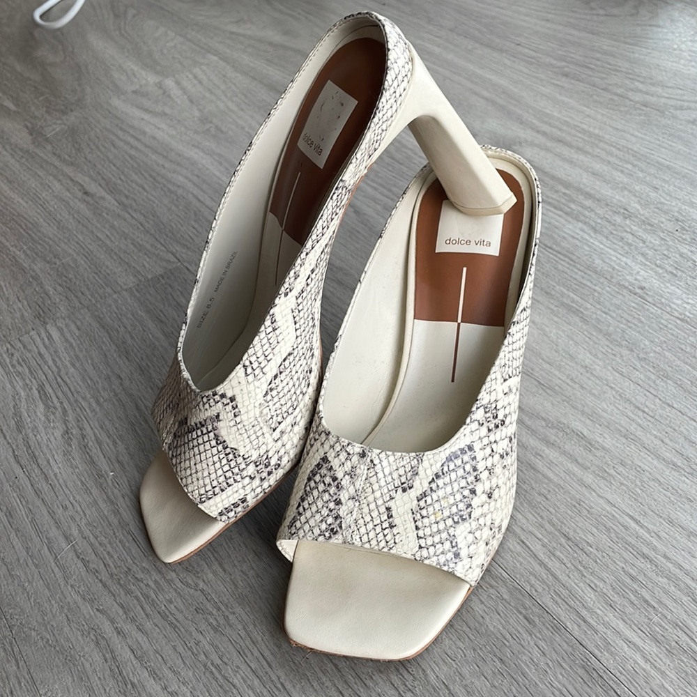 Dolce Vita sandals - 8.5 - cream and snakeskin, square toe, wide heel